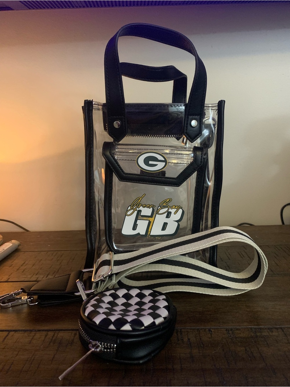 Clear Mini Tote with Black Trim - Green Bay GB Logo